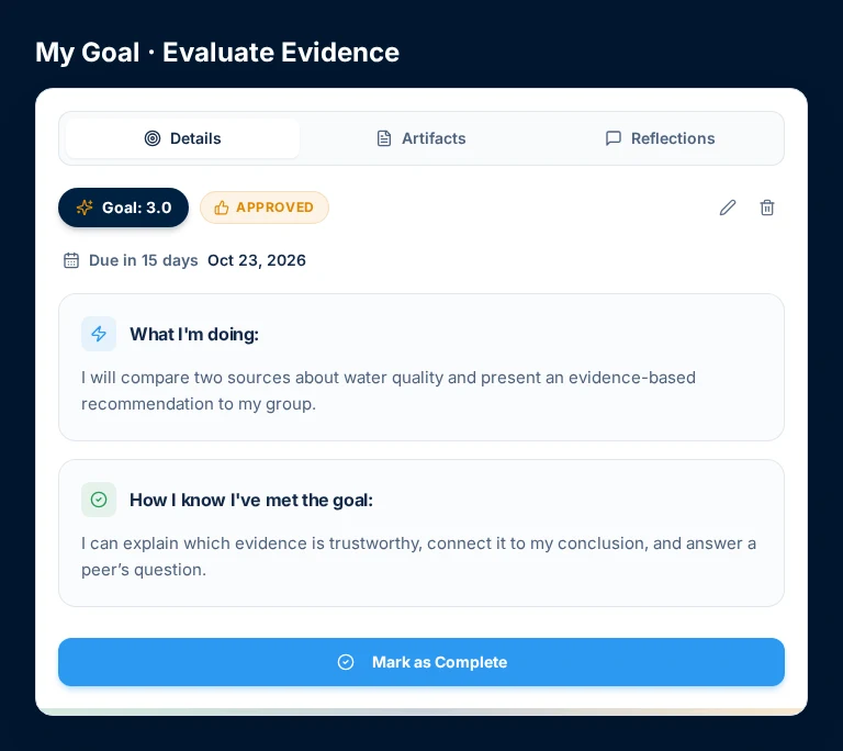Student goal details