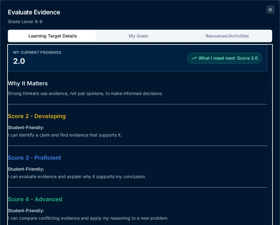 Learning target details