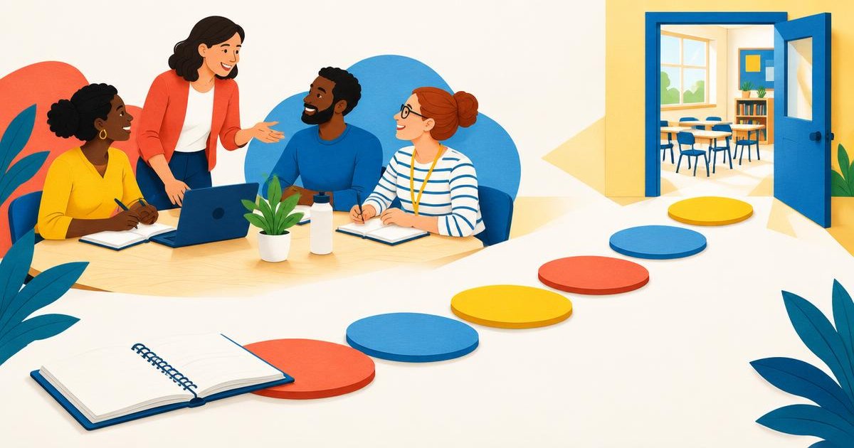 Illustration of an educator workshop and six steps toward classroom implementation